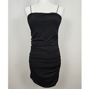 AQUA Black Ruched Bodycon Mini Dress Size M Stretchy Cocktail Party
